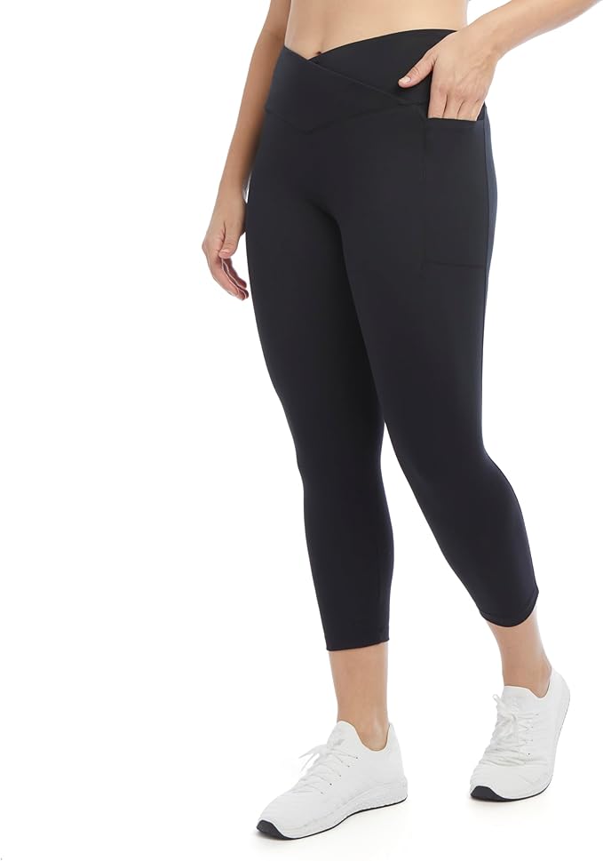 Danskin with pockets Women's Endurance Crossover Waist Crop LeggingsWomens High rise wide leg